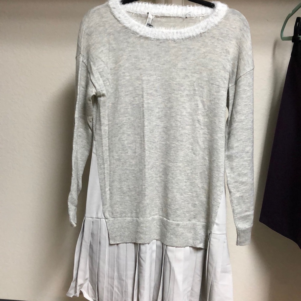 Grey pleated sweater dress